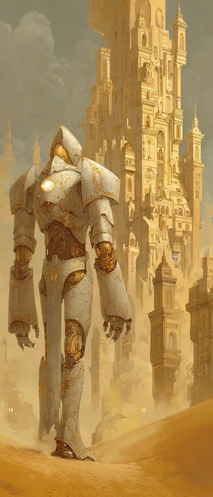 Sunlit desert empire with glowing fantasy architecture
