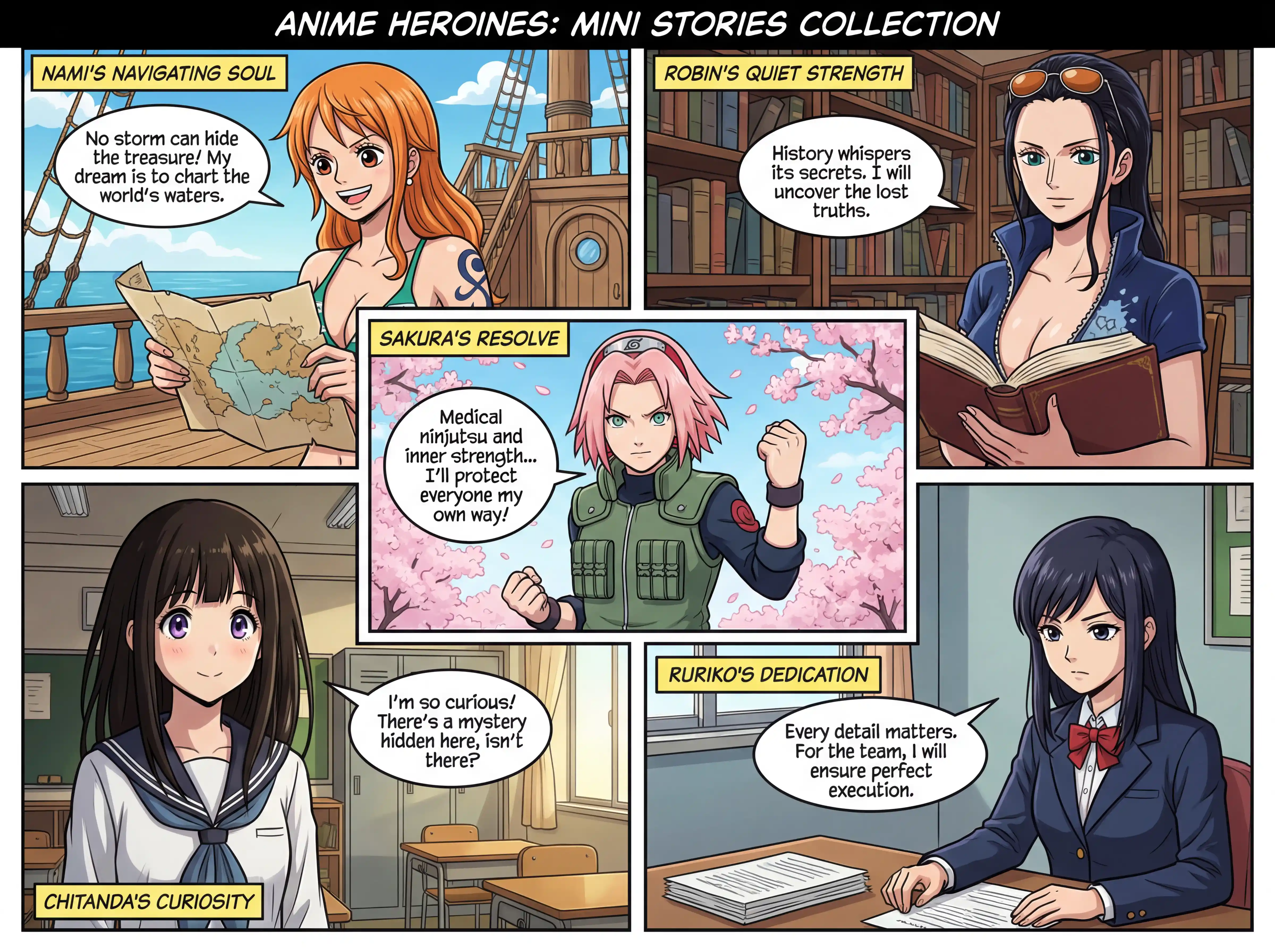 Anime Girls From Multiple Series In Color Comic Style