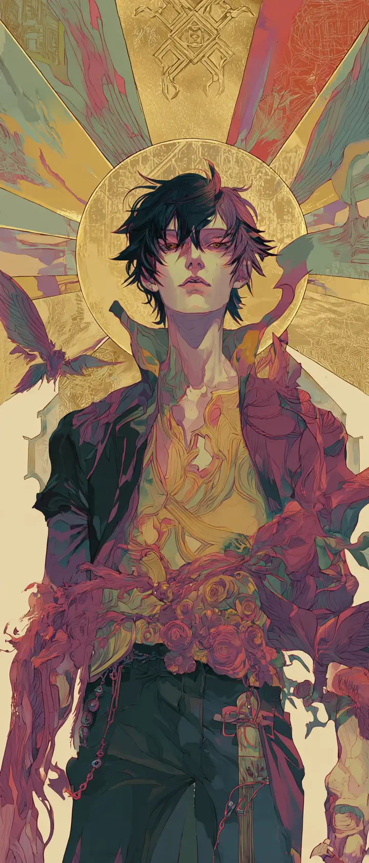 Anime expressionist fantasy woman in desert sunlight
