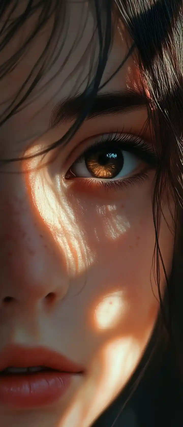 Anime-Mädchen Nahaufnahme mit unheimlichen Spiegelungen in den Augen