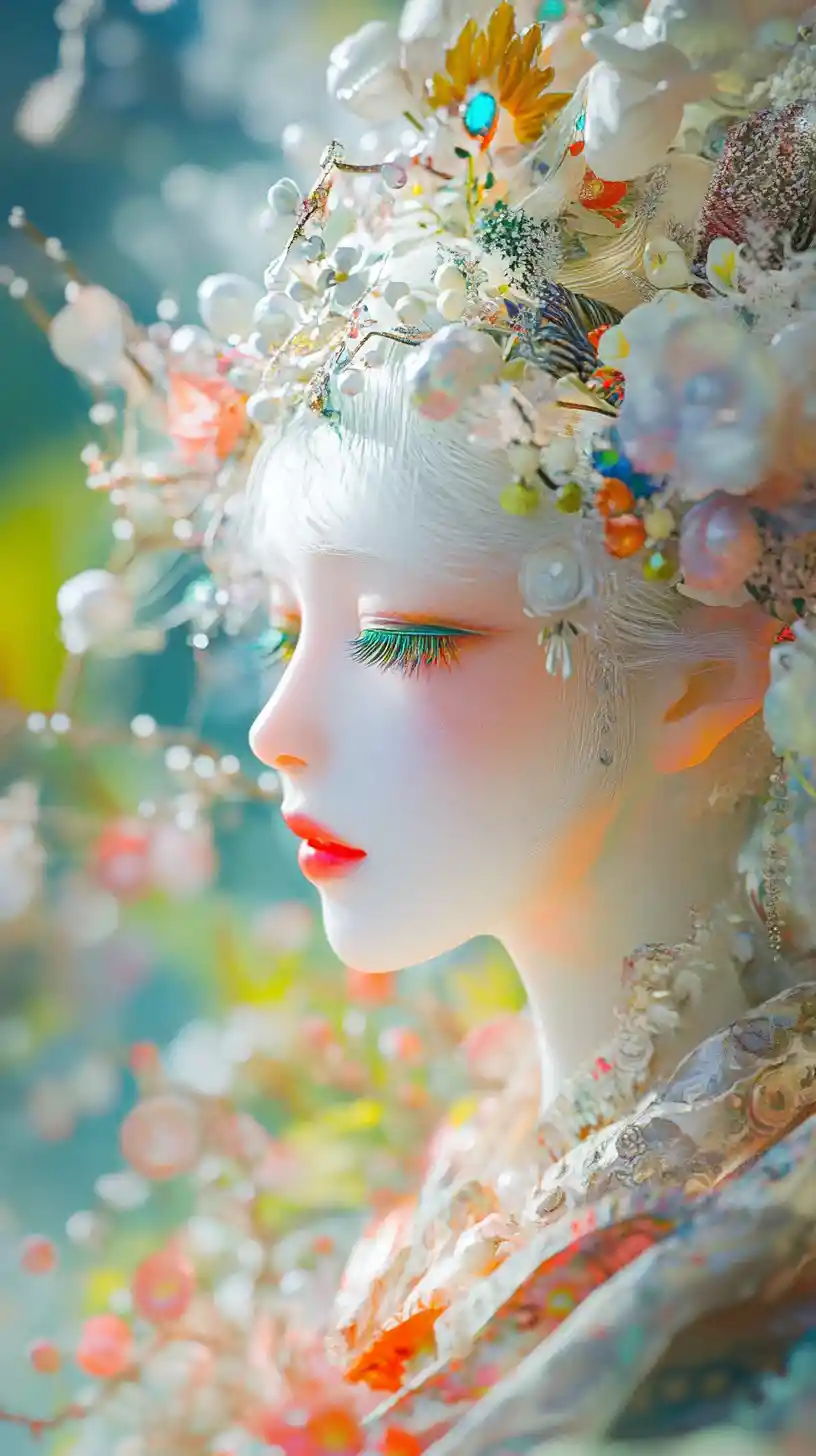 Ethereal woman in a luminous surreal fantasy garden