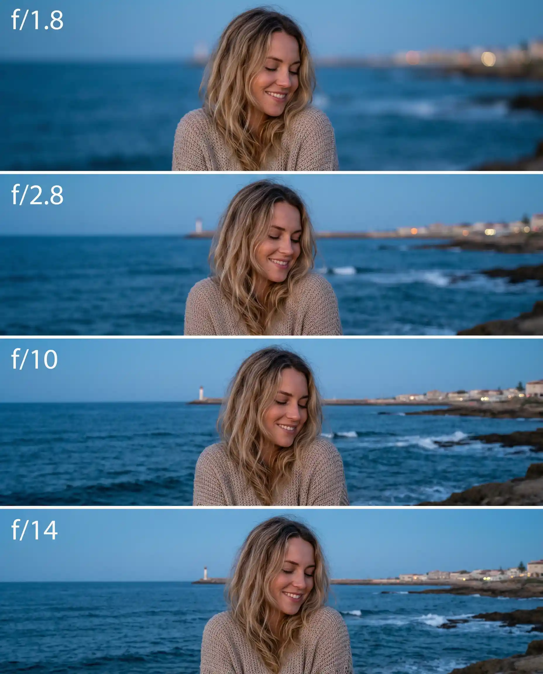 Donna francese che si gode la brezza marina al crepuscolo sulla riva