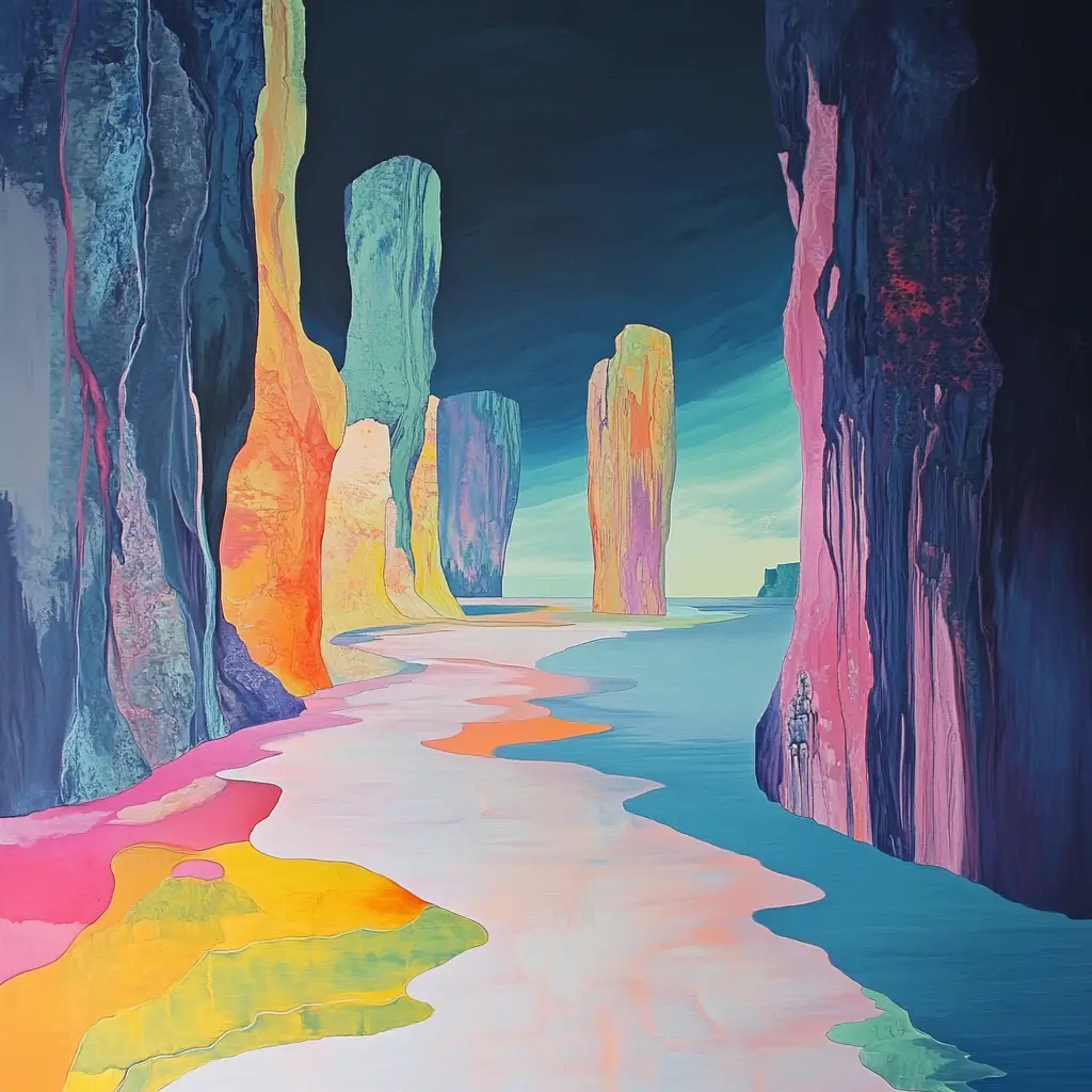 Abstract landscape in earthy and pastel painted tones