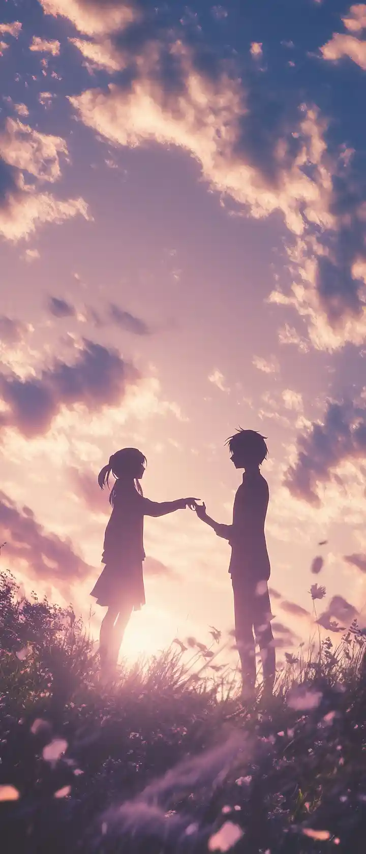 Two anime figures reaching for each other through mist