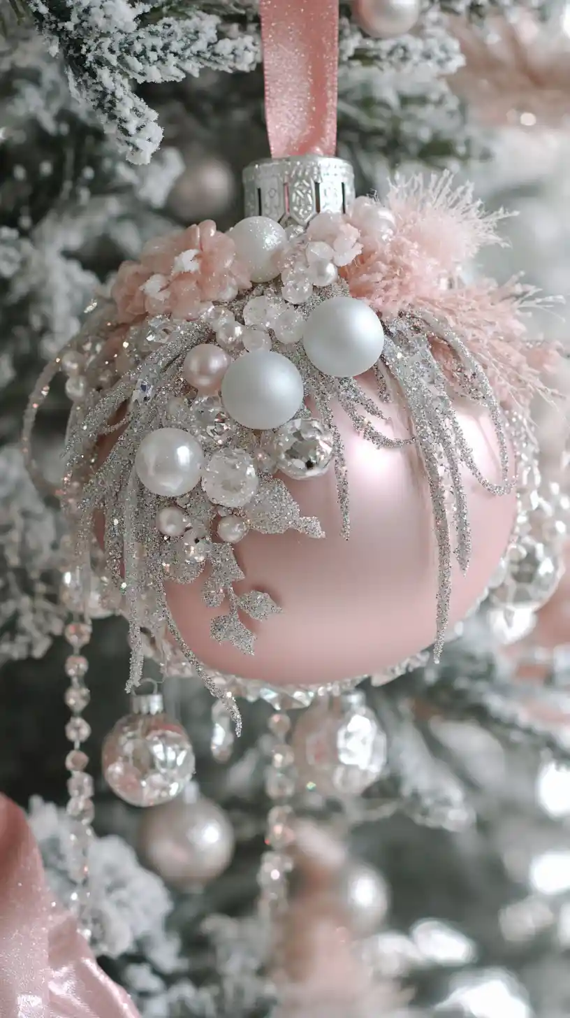 Elegant Pink Christmas Ornament With Crystals And Beads