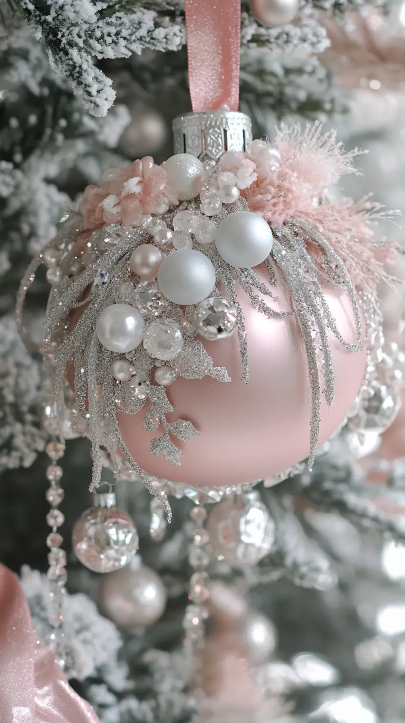 Elegant Pink Christmas Ornament With Crystals And Beads