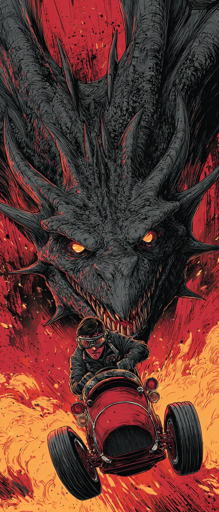 Colossal Black Dragon Diving With Tiny Rider In Flames