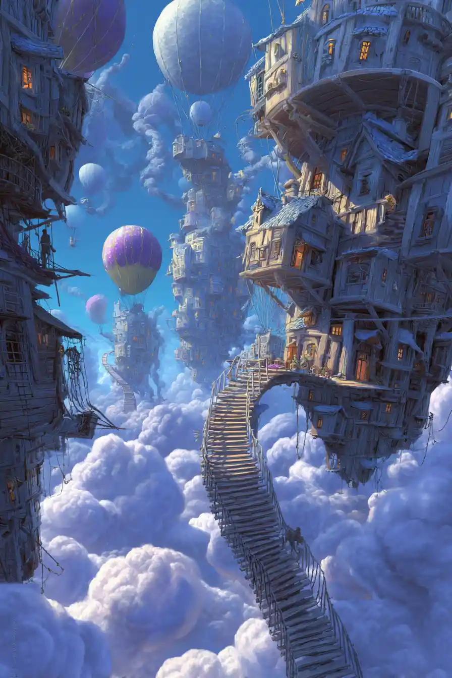 Surreal Floating City Of Fantastical Architecture In Bright Skies