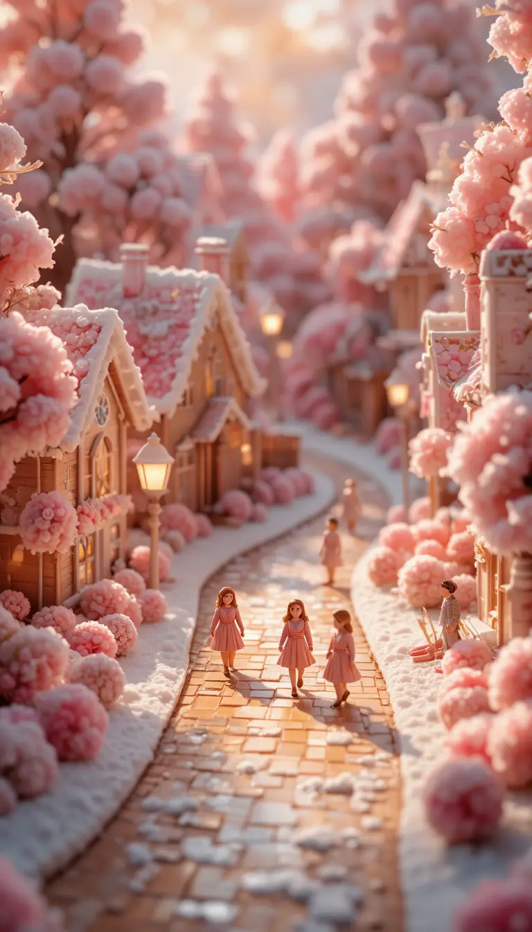 Miniature Candy Village With Gingerbread Houses And Sweet Streets