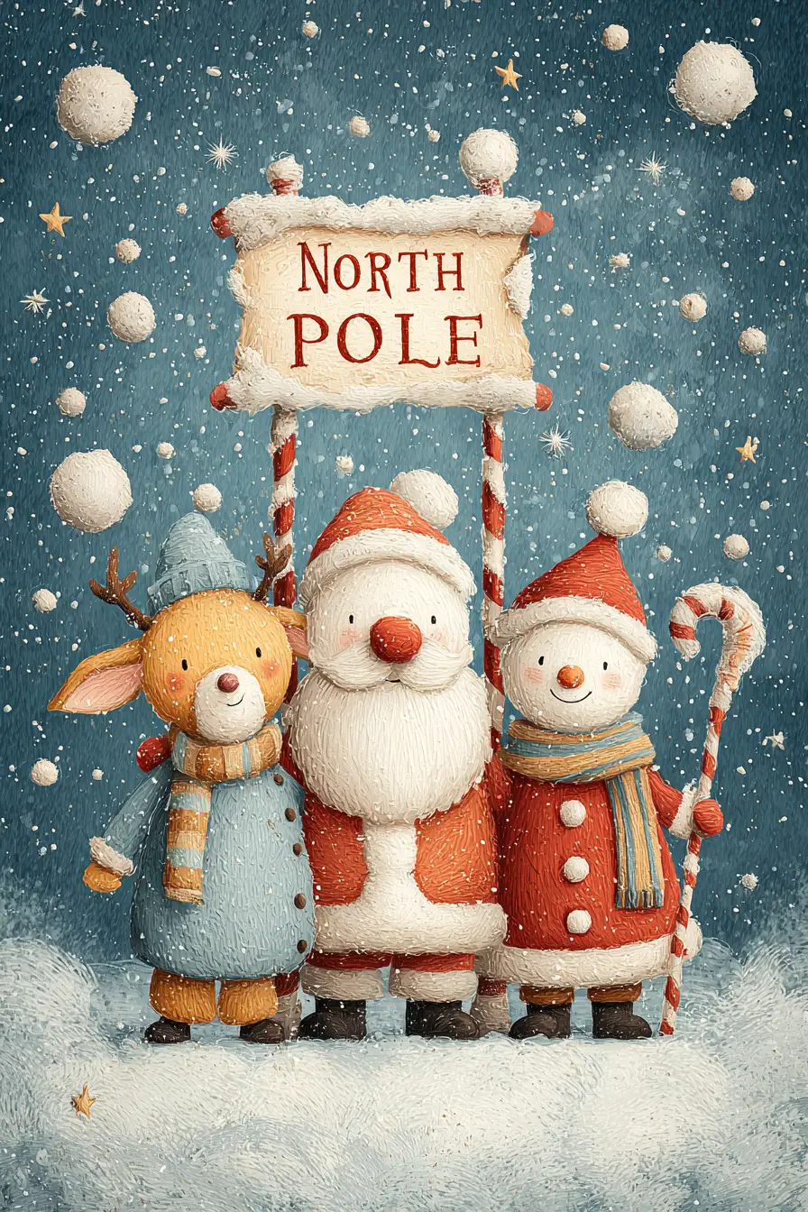 Rudolph Santa And Frosty At The North Pole Sign
