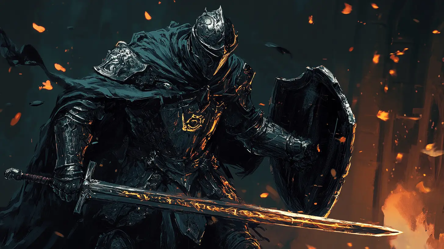 Armored silver guardian knight with sword and shield