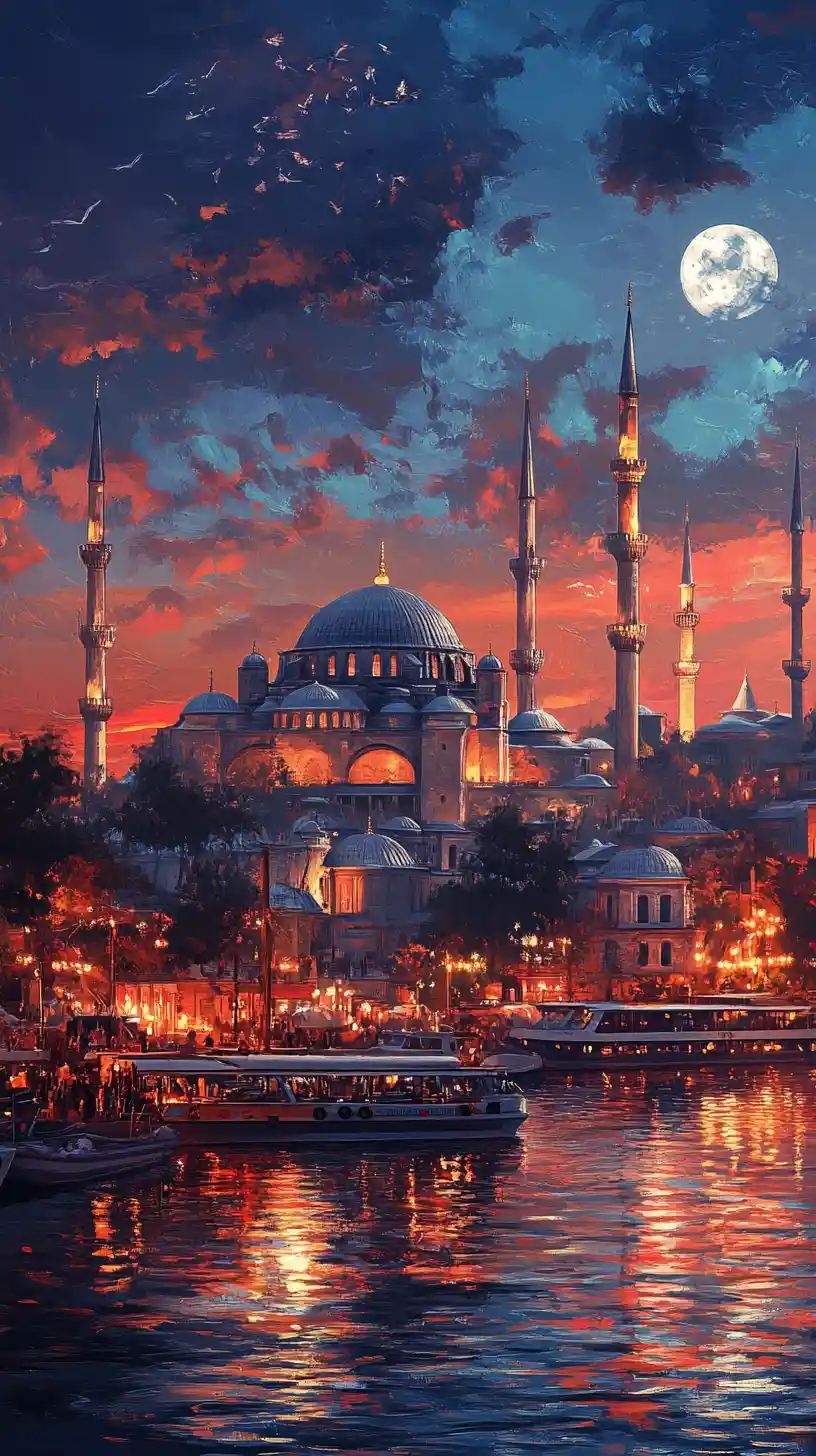 Pittura digitale onirica della città di Istanbul di notte
