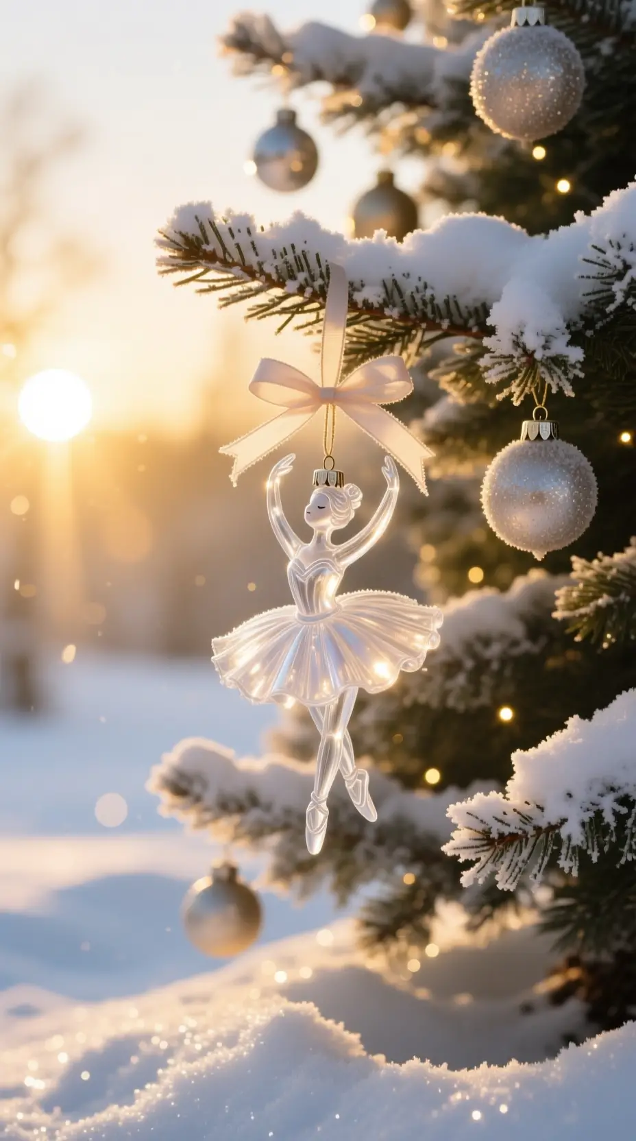 Frosted Glass Ballerina Ornament In Winter Sunlight