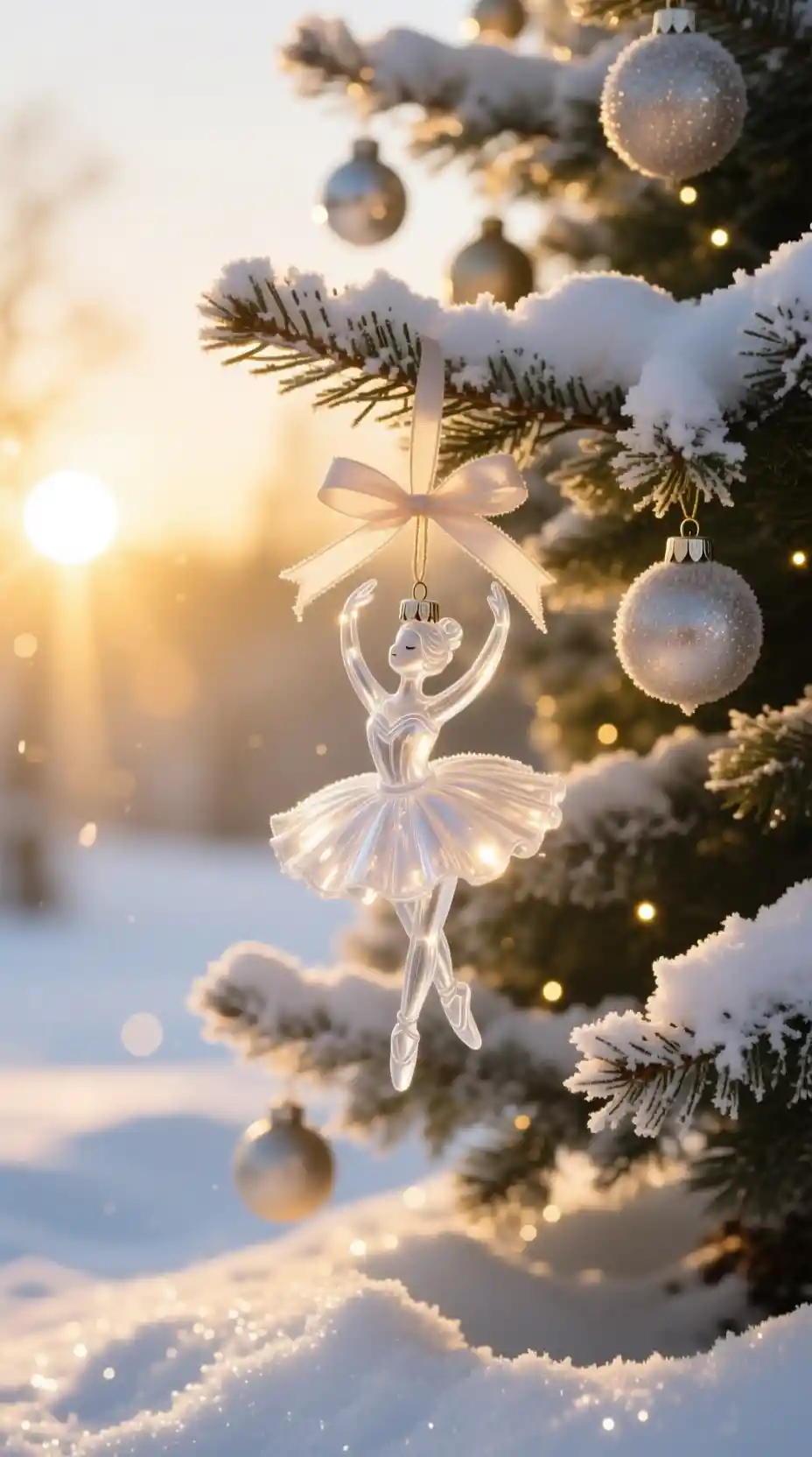 Frosted Glass Ballerina Ornament In Winter Sunlight
