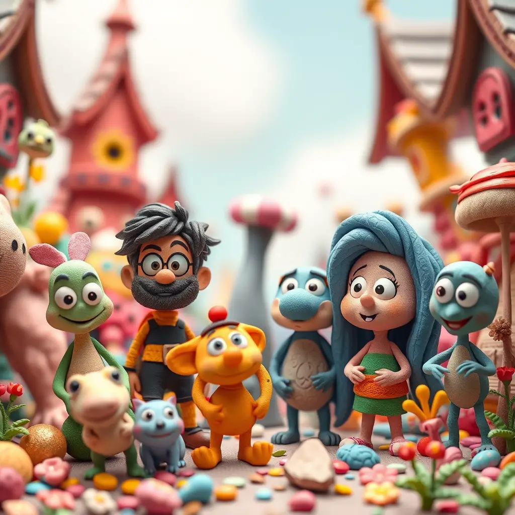 Anime girl in a colorful whimsical claymation fantasy world
