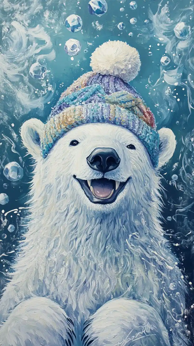Glücklicher Eisbär in einem verträumten arktischen Fantasiegemälde