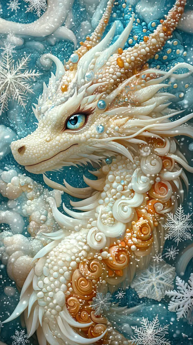 Whimsical Snow Dragon In A Surreal Winter Wonderland