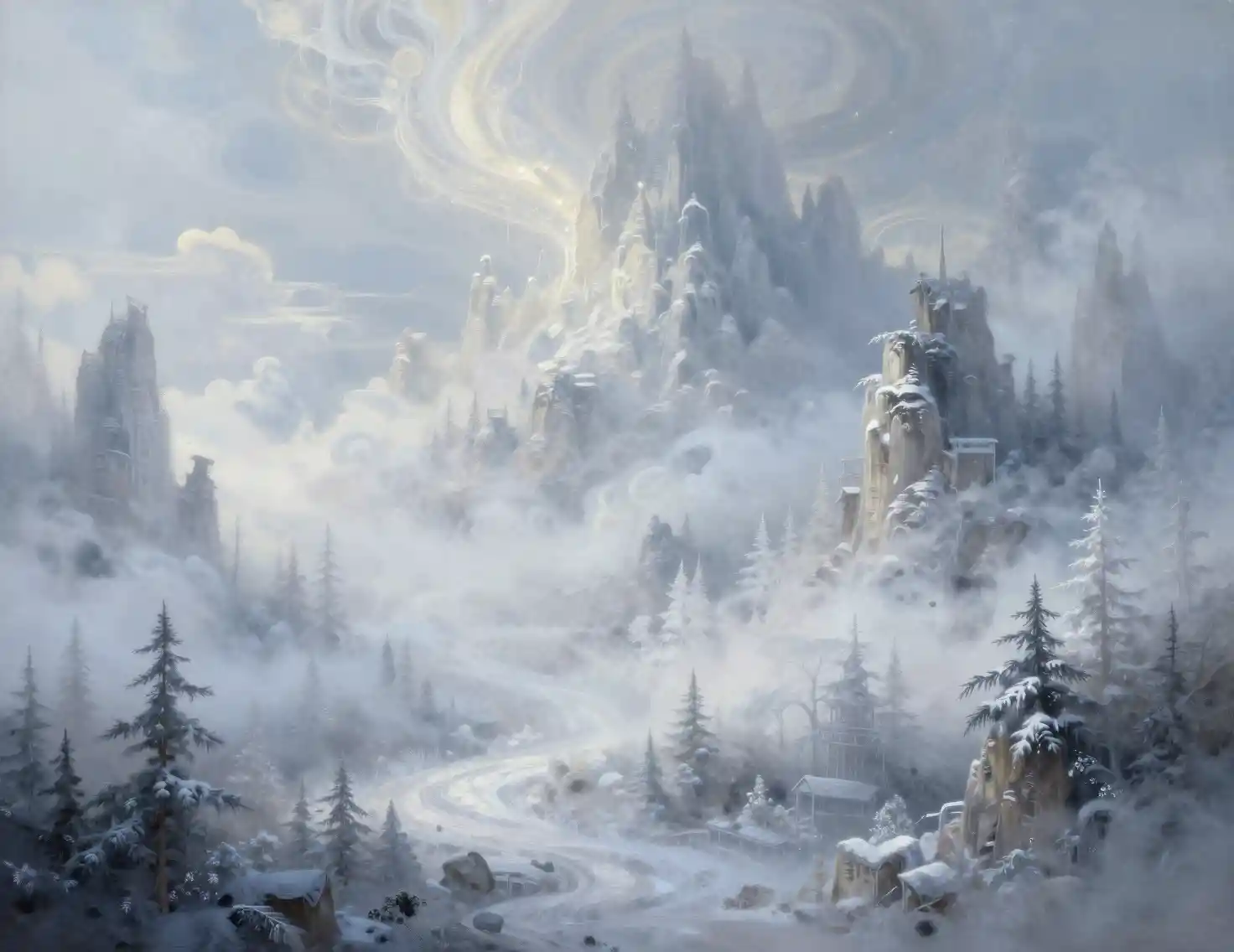 Mysterious Surreal Landscape In Soft Icy Haze