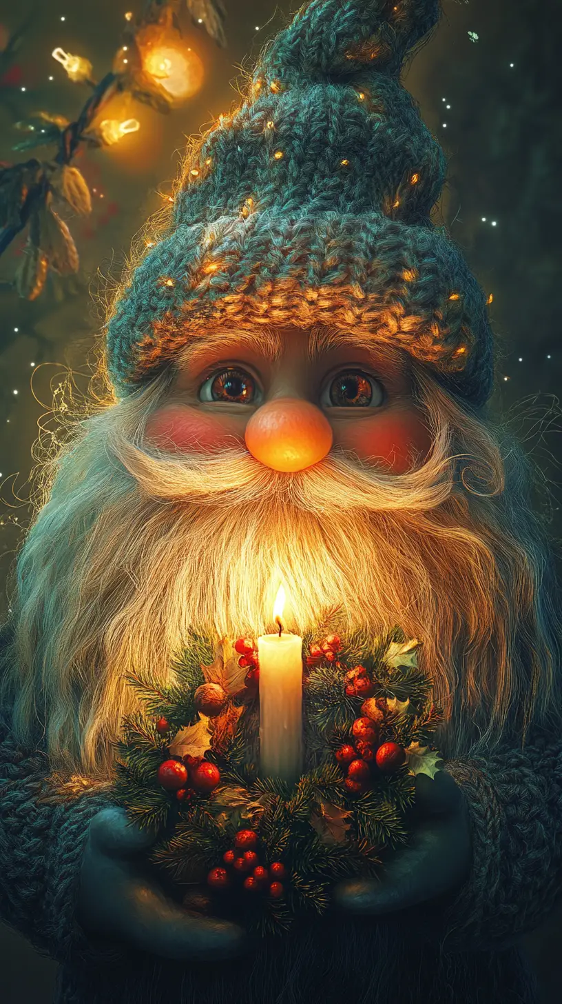 Cute christmas gnome with candlelit advent wreath