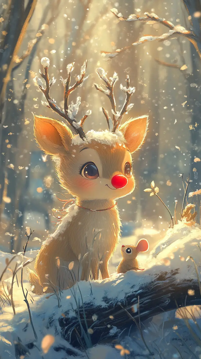 Cute winter flower chibi poster with sunlight and charm