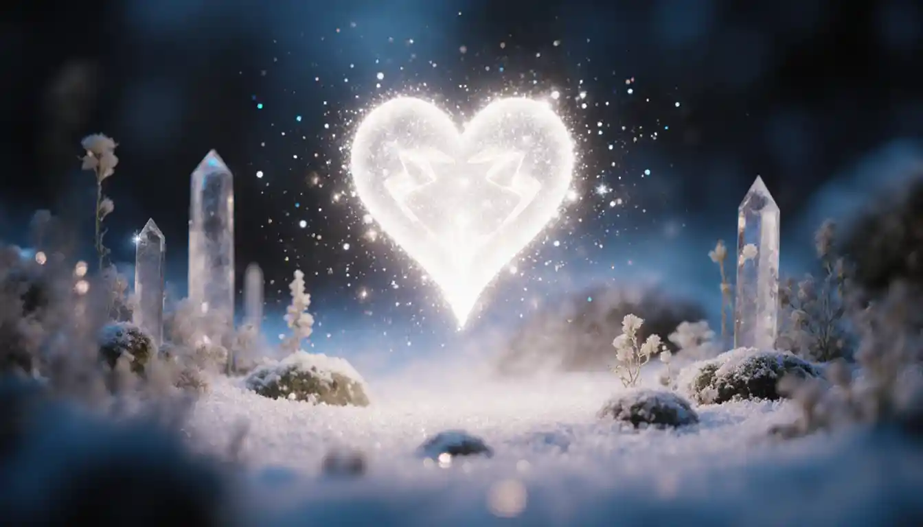 Floating magical heart sigil over tiny enchanted world