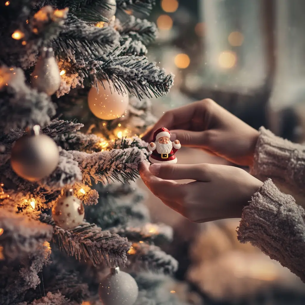 Woman Decorating A Soft Pastel Christmas Tree Indoors