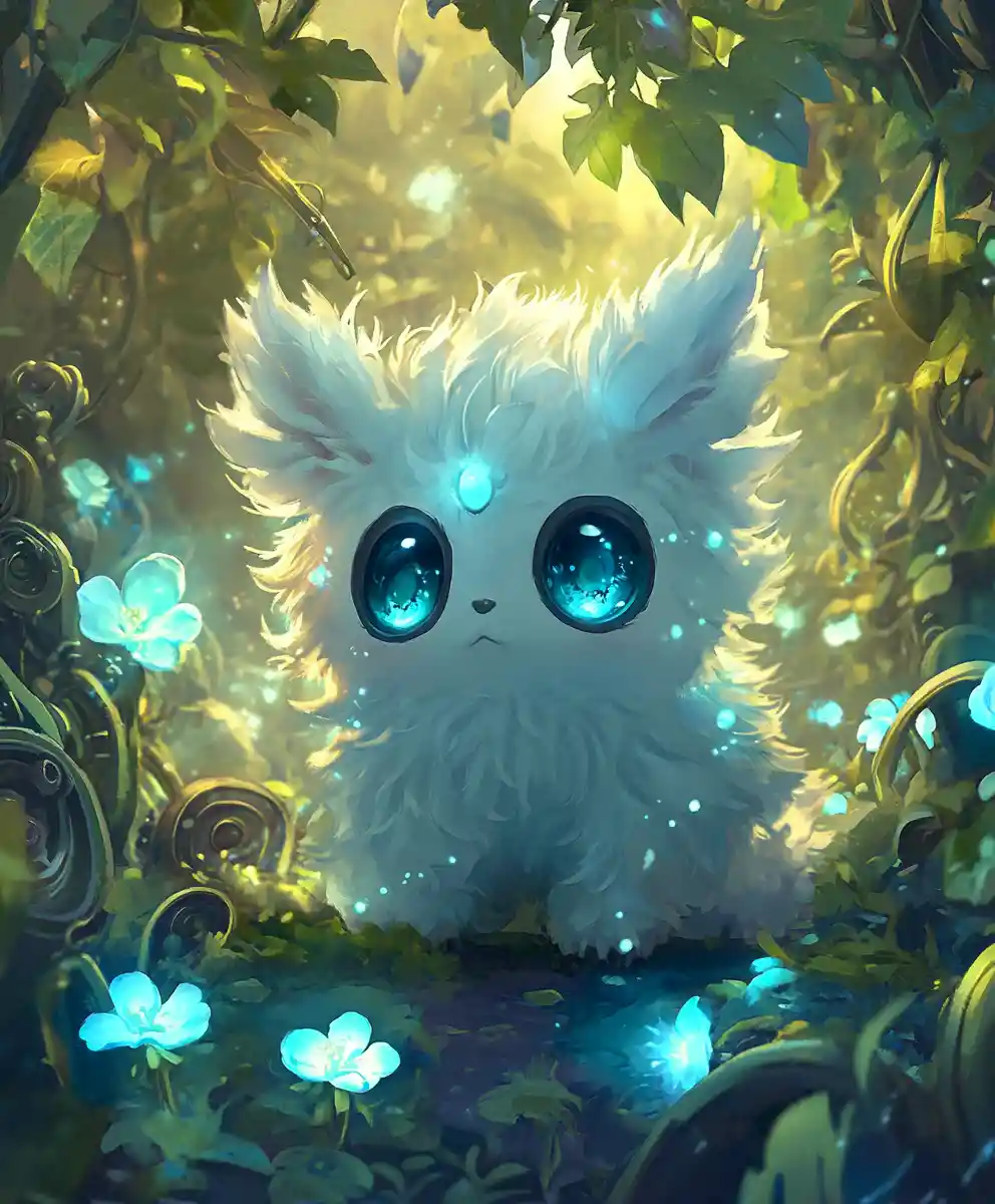 Chibi Clockwork Fantasy Creature In Enchanted Steampunk Garden
