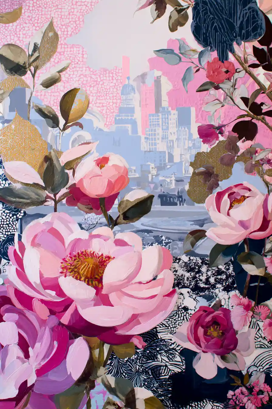 Post modern floral fashion illustration with flowing forms