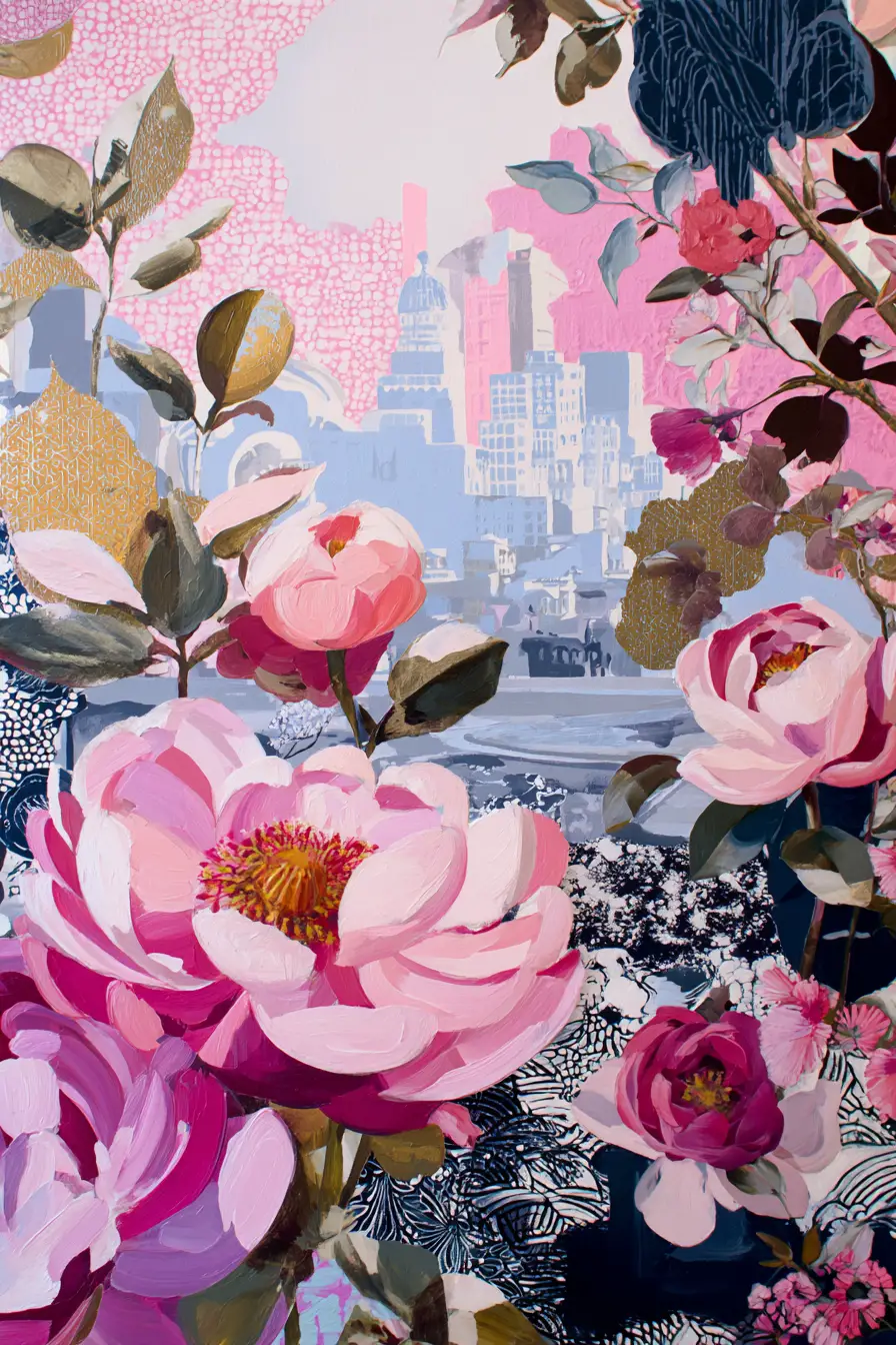 Post modern floral fashion illustration with flowing forms