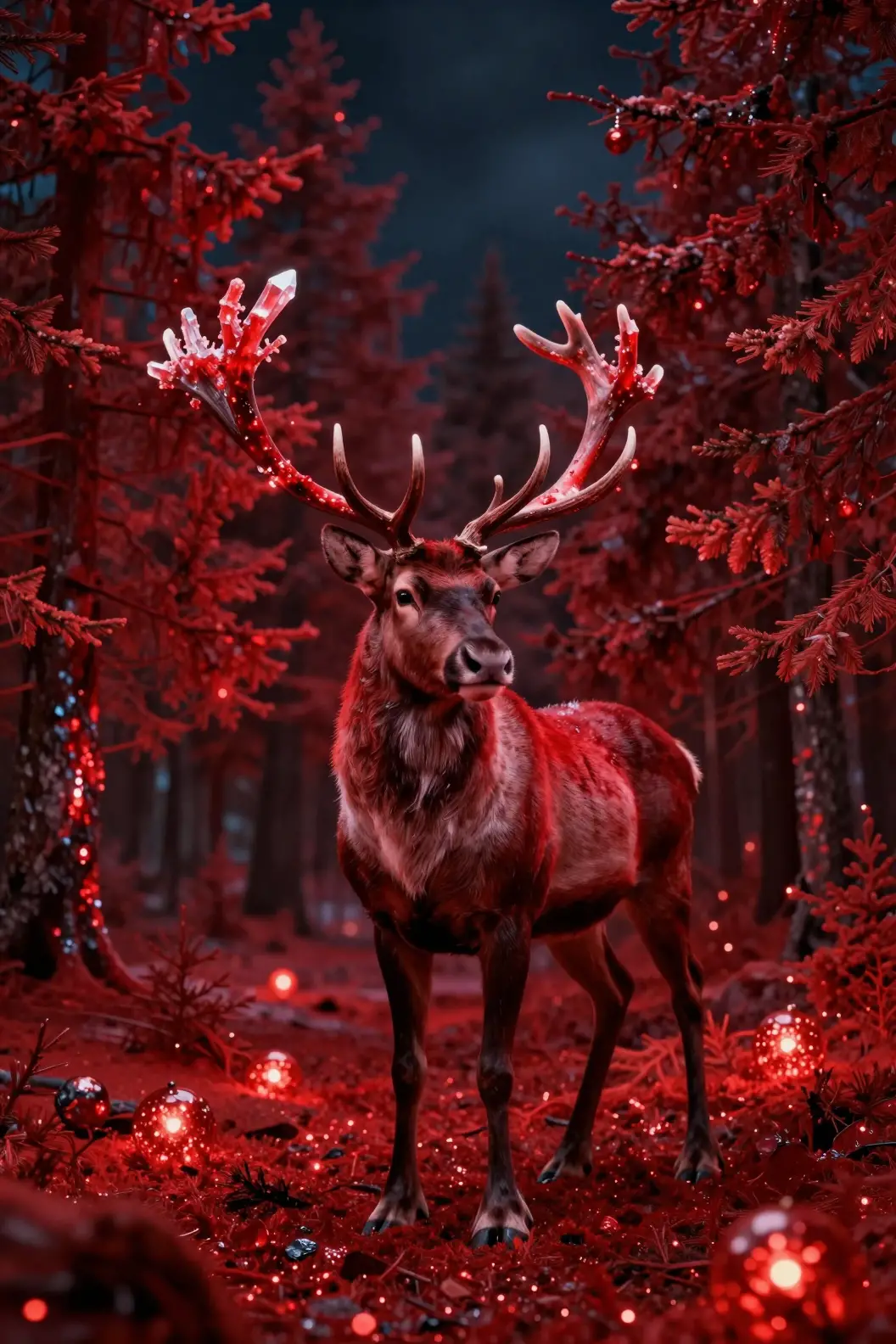 Enchanted Red Forest Stag With Glowing Crystal Antlers
