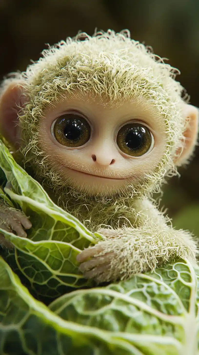 Cute anime monkey made of cabbage leaves