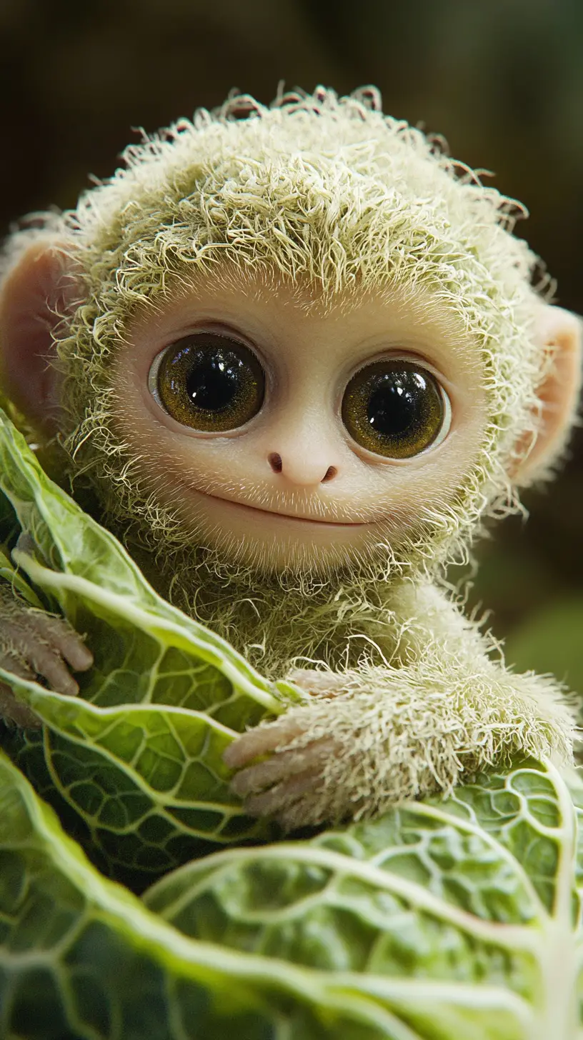 Cute anime monkey made of cabbage leaves