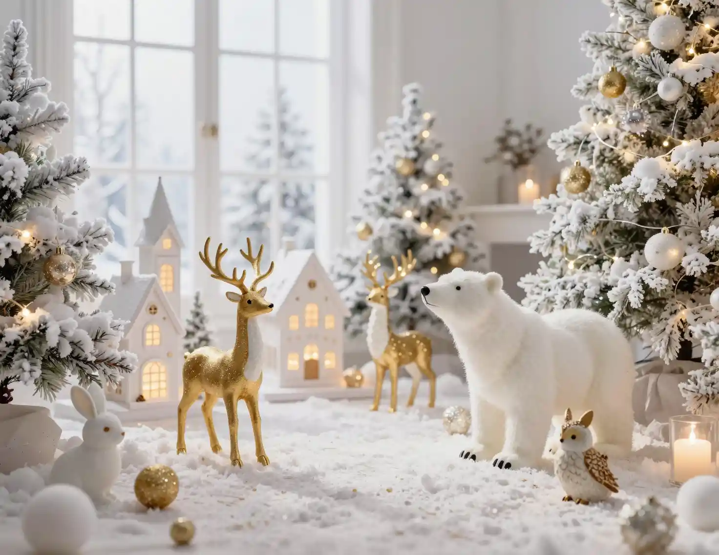Elegant winter holiday decor with glowing christmas village
