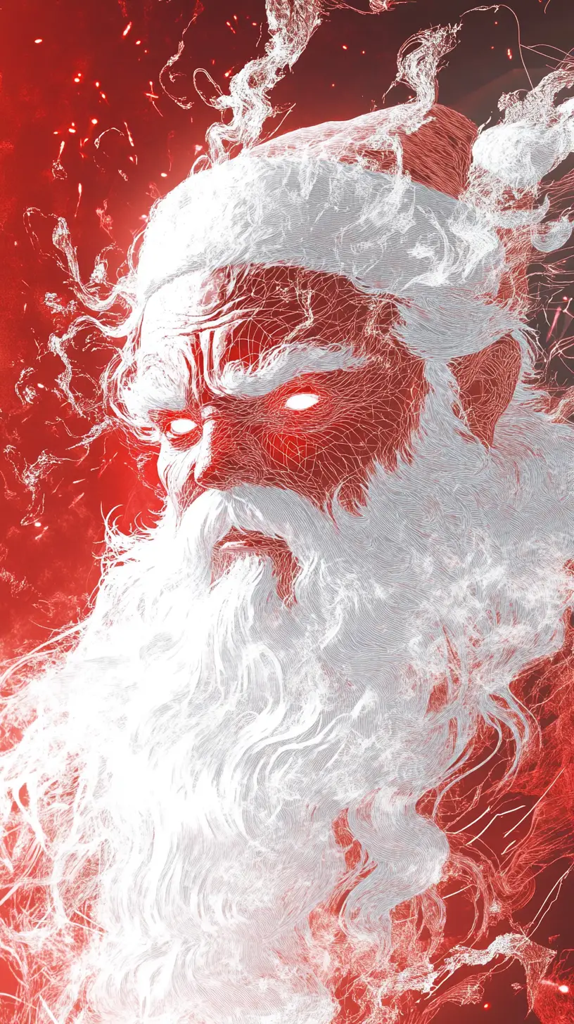 Mythical Santa figure in surreal neon engraved style