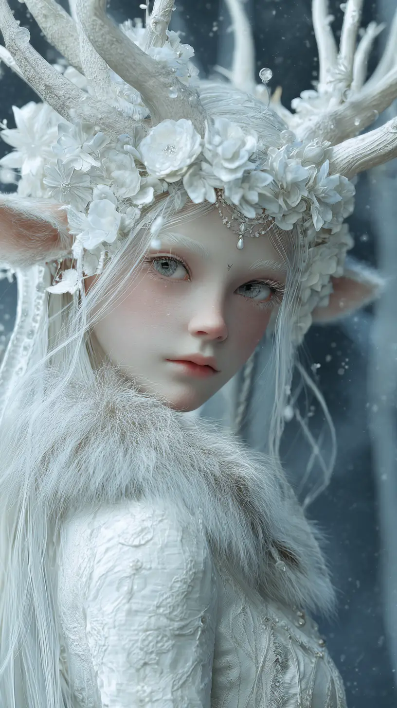 Ethereal Winter Doe Maiden In A Snowy Forest