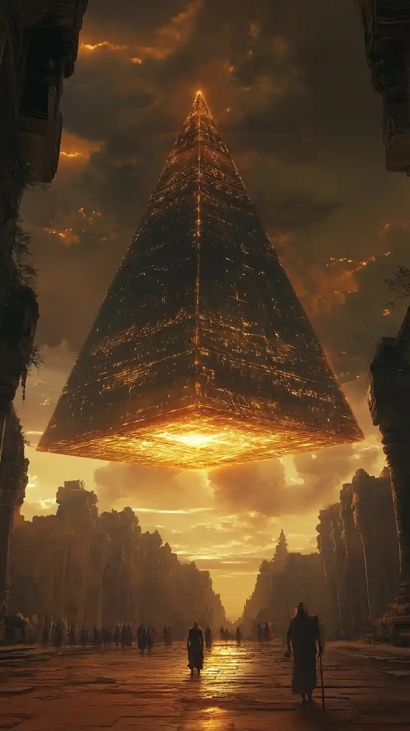 Sci-Fi-Vimana schwebt über dem antiken Angkor-Wat-Tempel