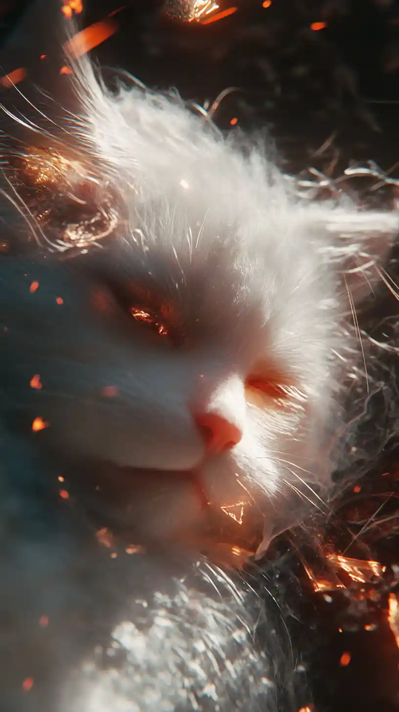 Curious ragdoll kitten girl under cinematic glowing light