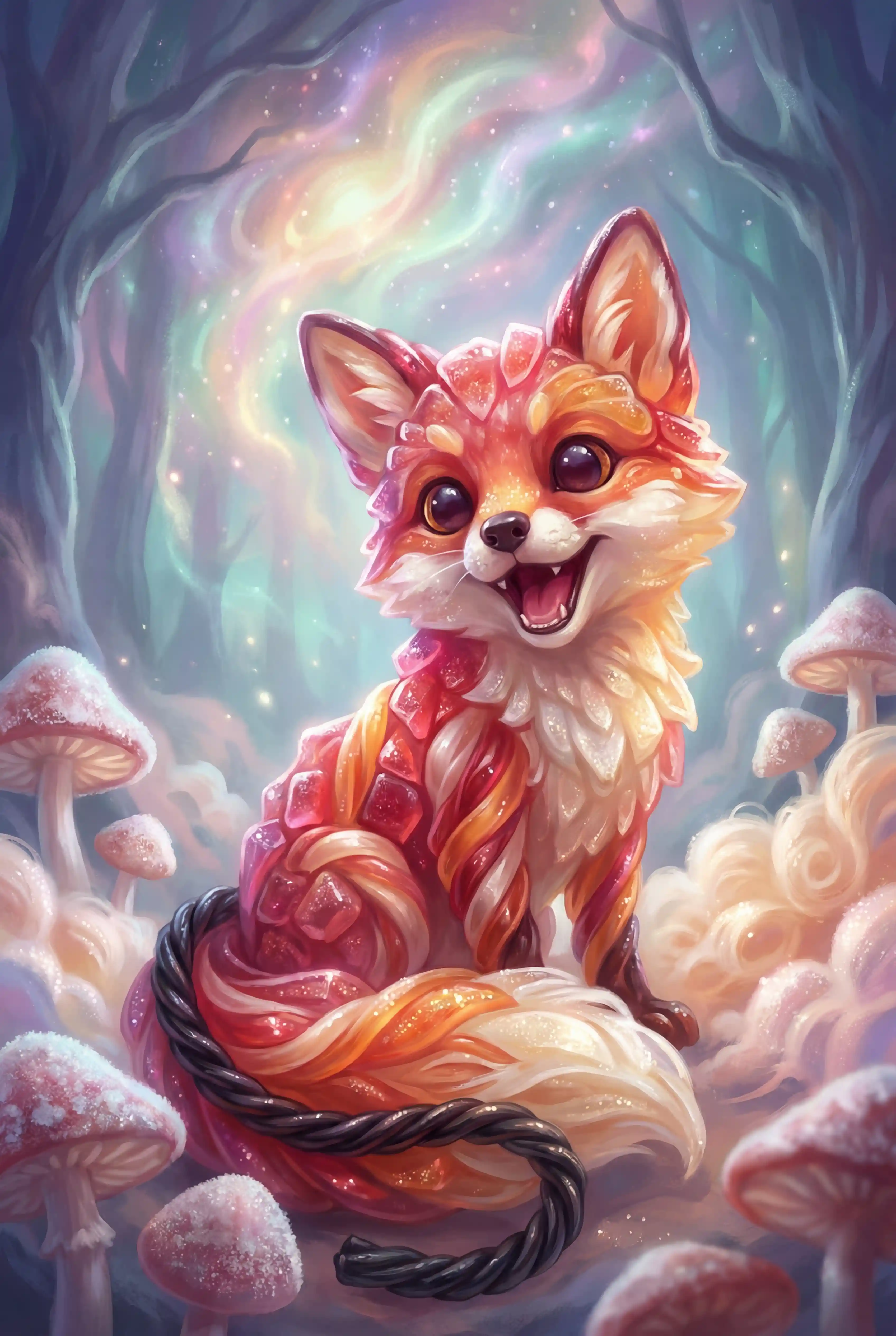 Cute candy fox cub with playful sweet details