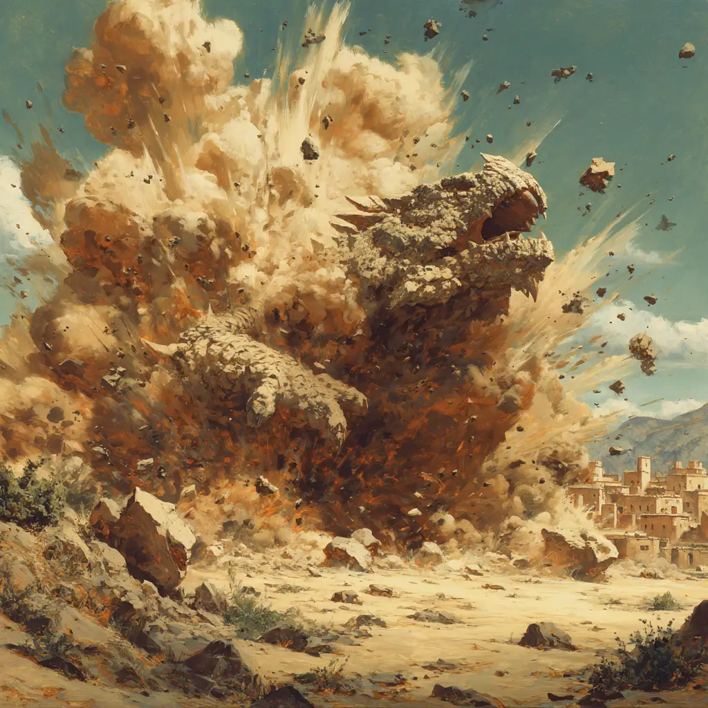 Ancient Monster Erupting From Desert Near Small Town
