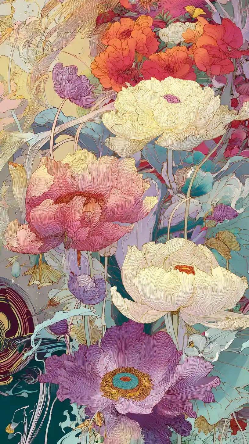 Dreamlike florals in a surreal luminous abstract fusion