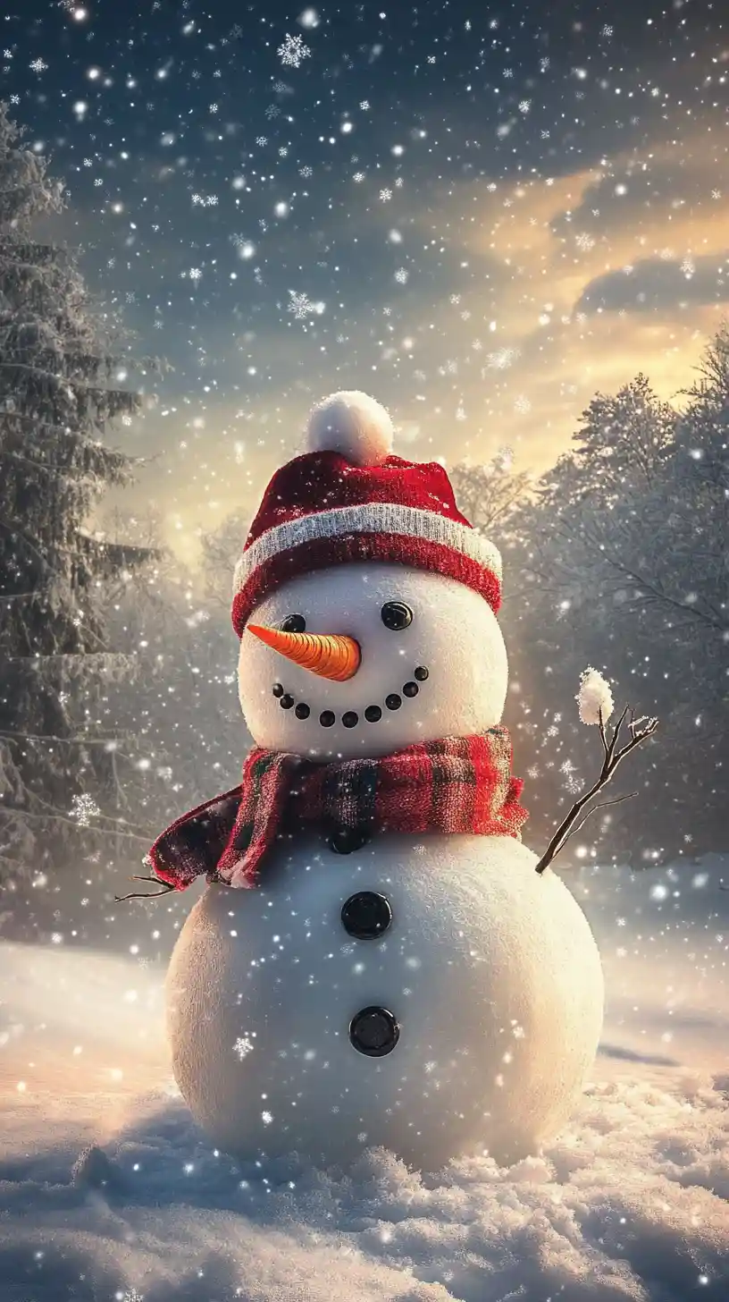 Cute snowman in a magical winter wonderland scene