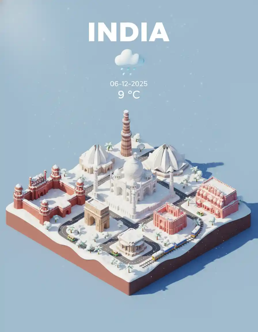 Isometric 3d cartoon cityscape of iconic india landmarks