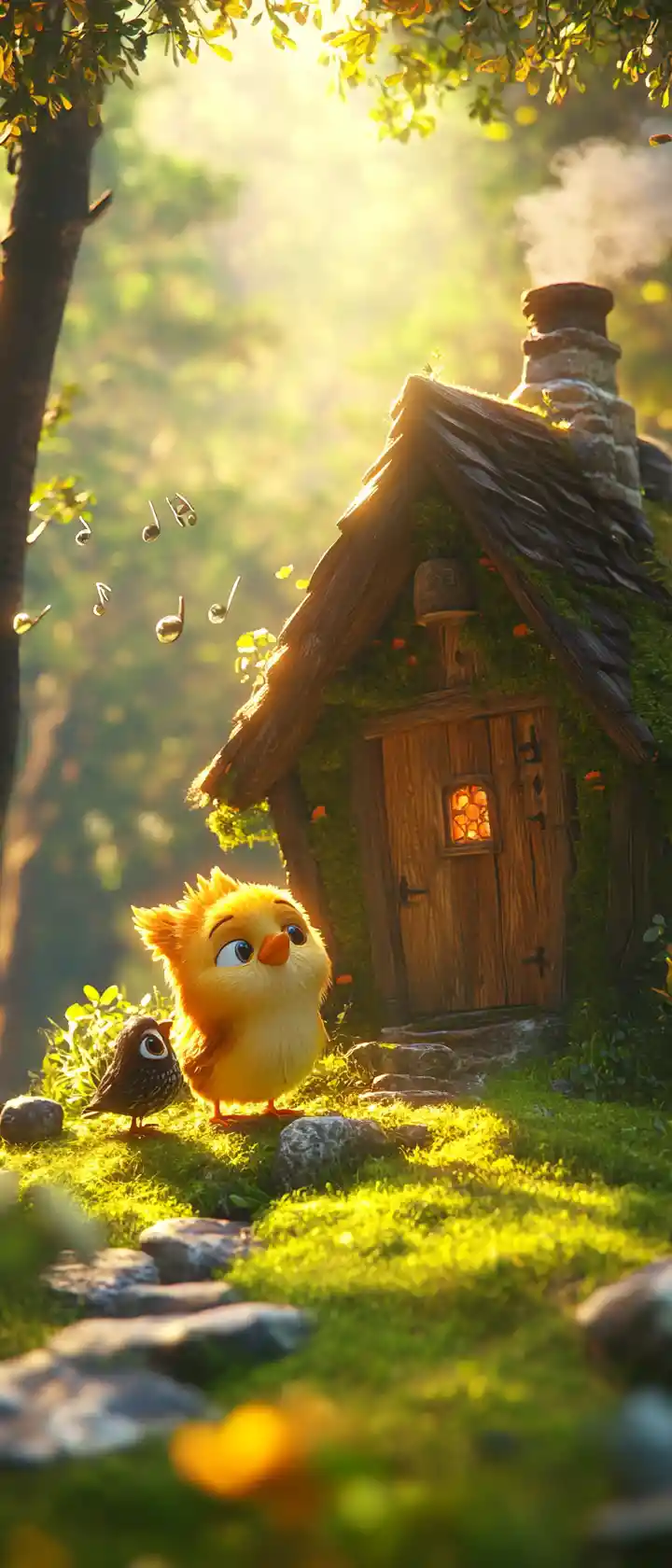 Cute anime chicken explorer character with fluffy white feathers
