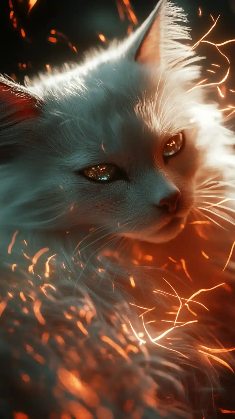 Cinematic close up of a white ragdoll kitten girl