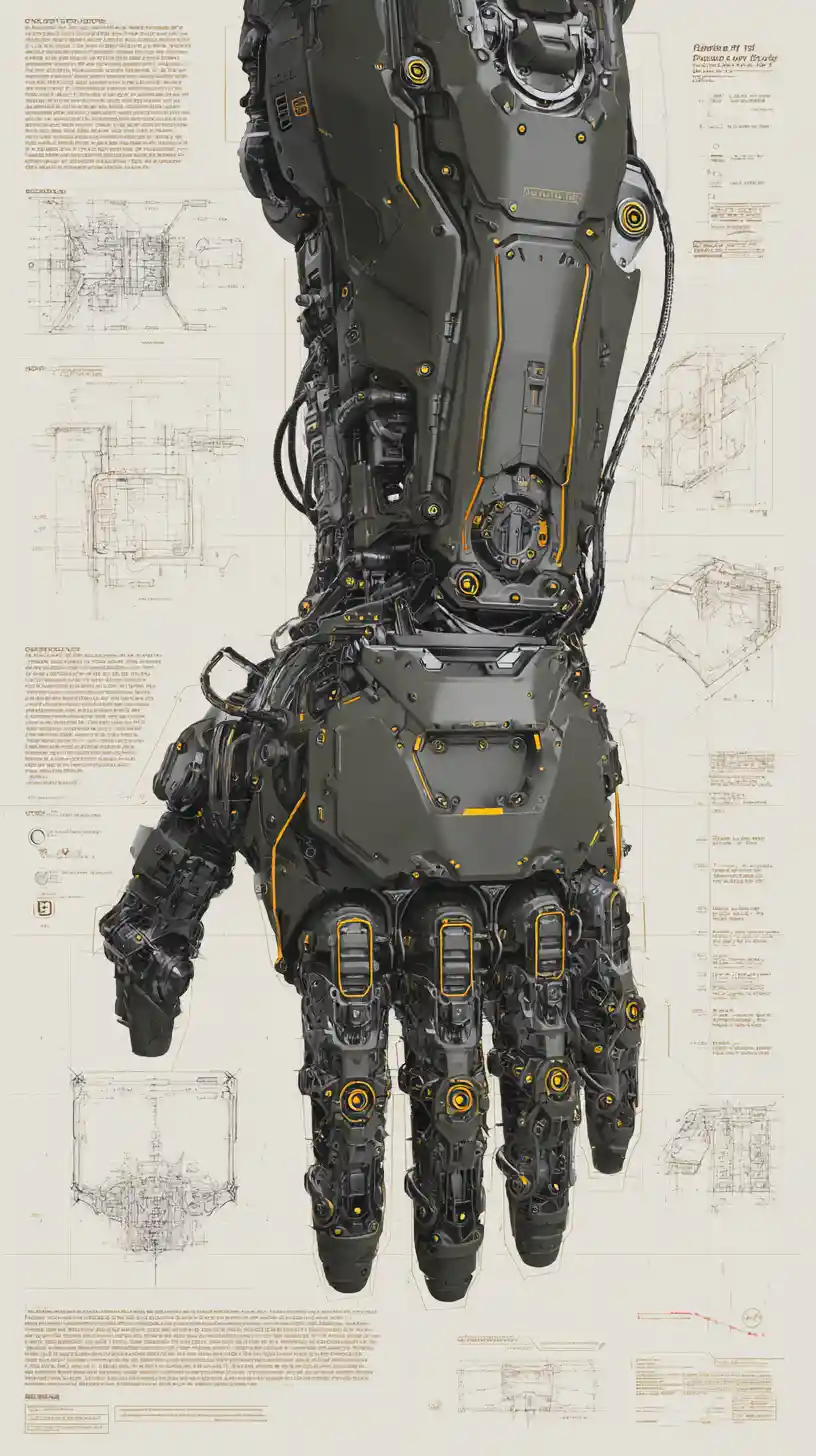 Cybernetic robot hand with mechanical exoskeleton on white background