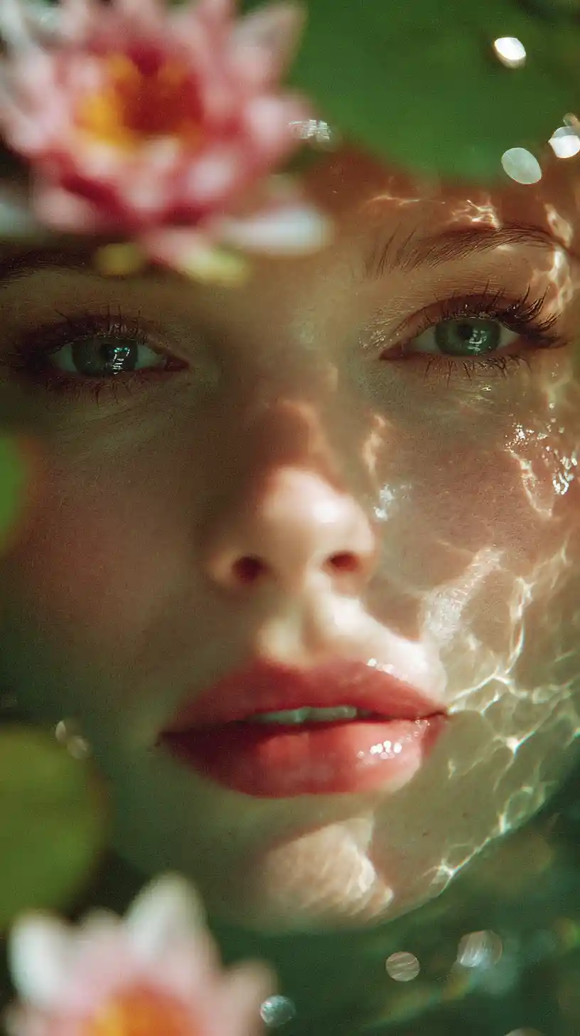 Surreal close up portrait of a woman at the lake