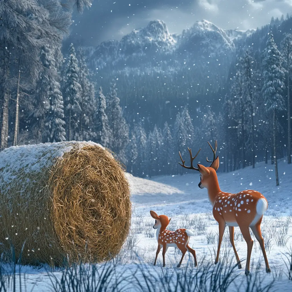 Doe And Fawn Foraging In A Snowy Winter Storm