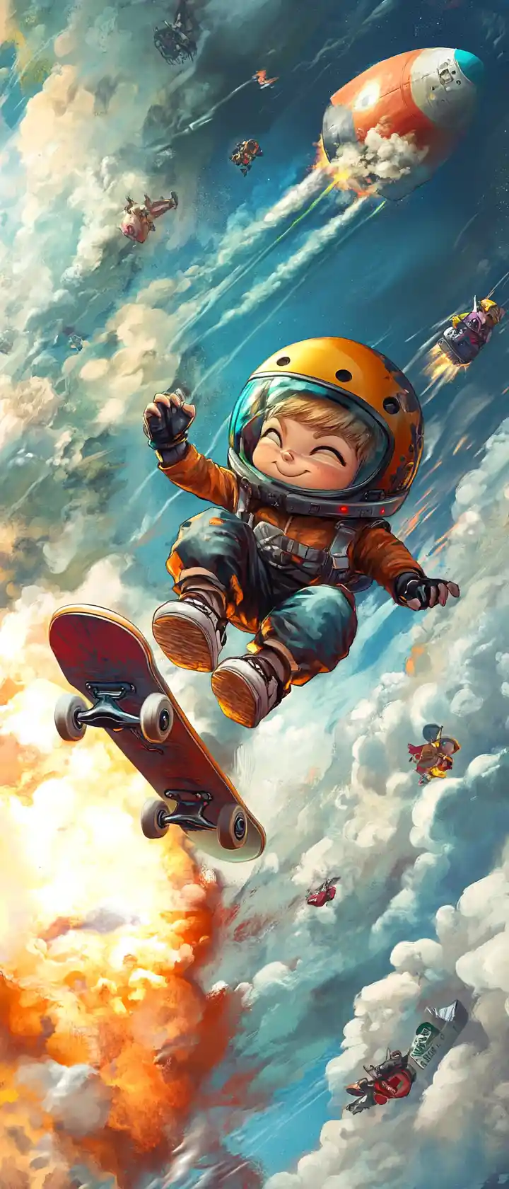 Crazy Chibi Characters Racing On A Rocket Skateboard