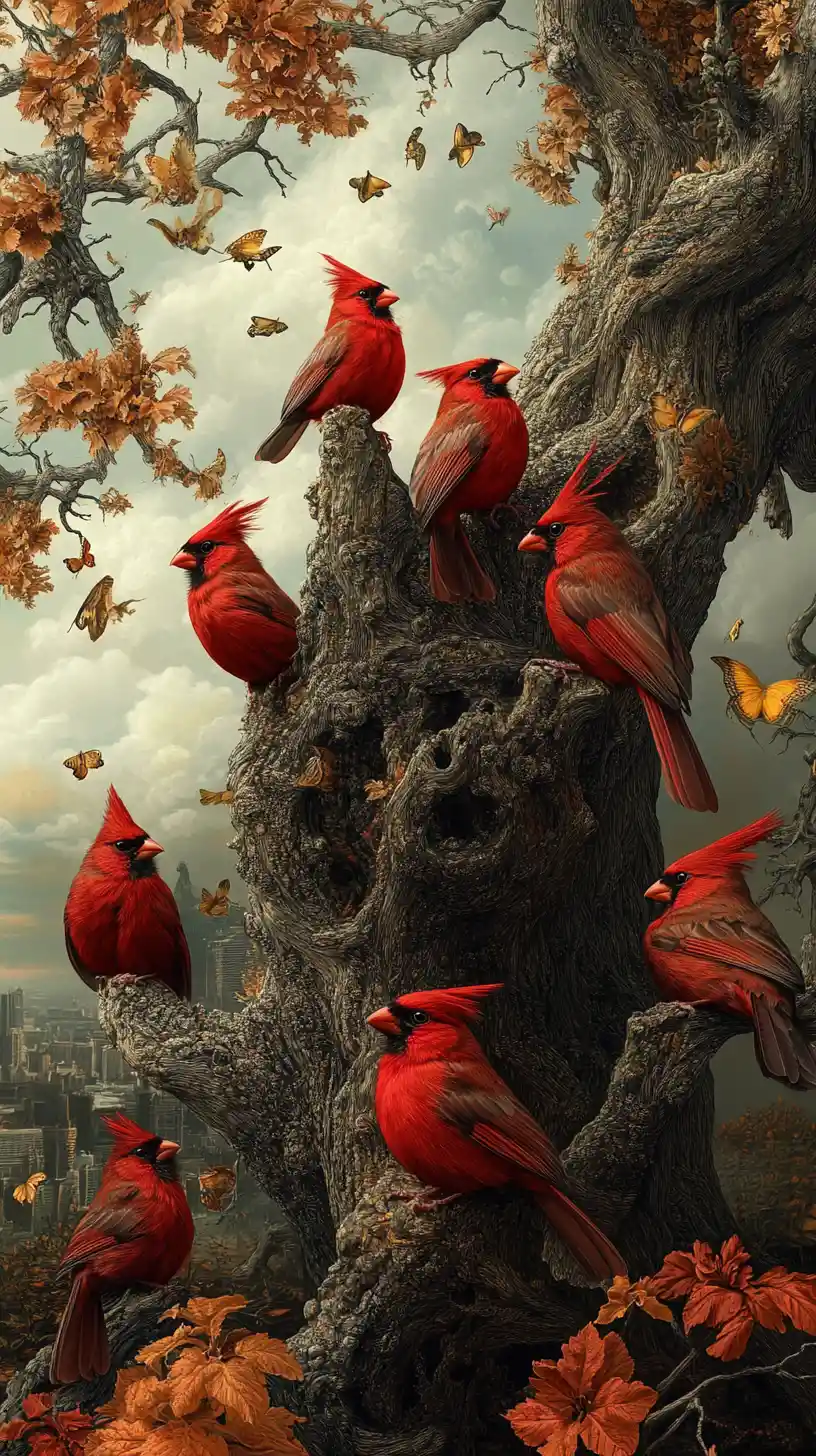 Surreal illusion of a cardinal in a strange scene