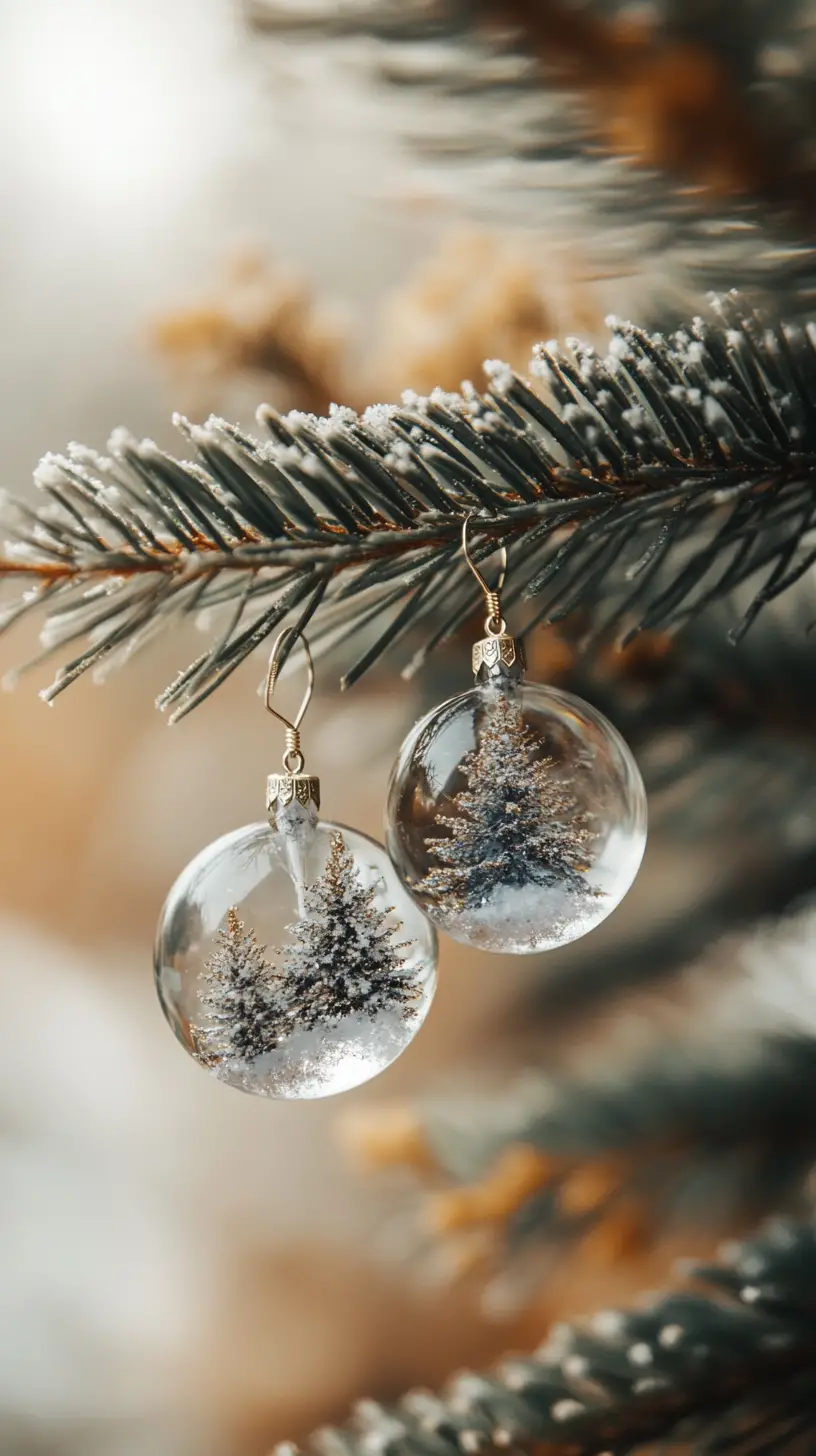 Macro double exposure of earrings on winter fir branch